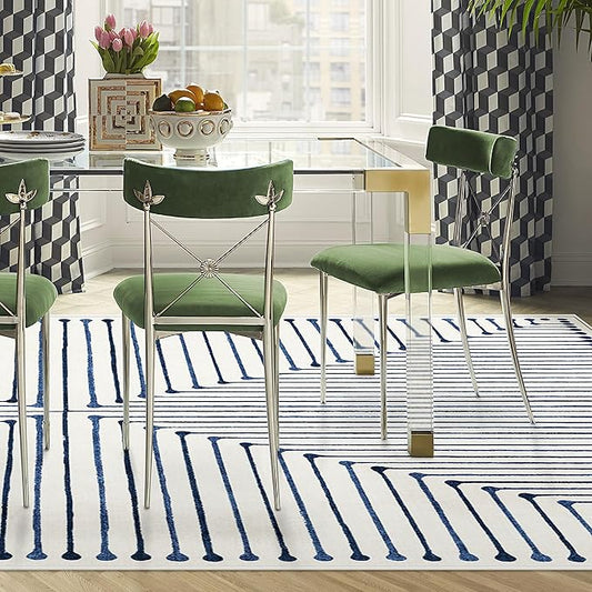 RUGGABLE x Jonathan Adler Machine Washable Modern Area Rug – Inkdrop Slate Blue 9x12, Stain-Resistant, Non-Slip – Large Rugs for Living Room, Bedroom, Hallway, Entryway & Office–with Standard Pad