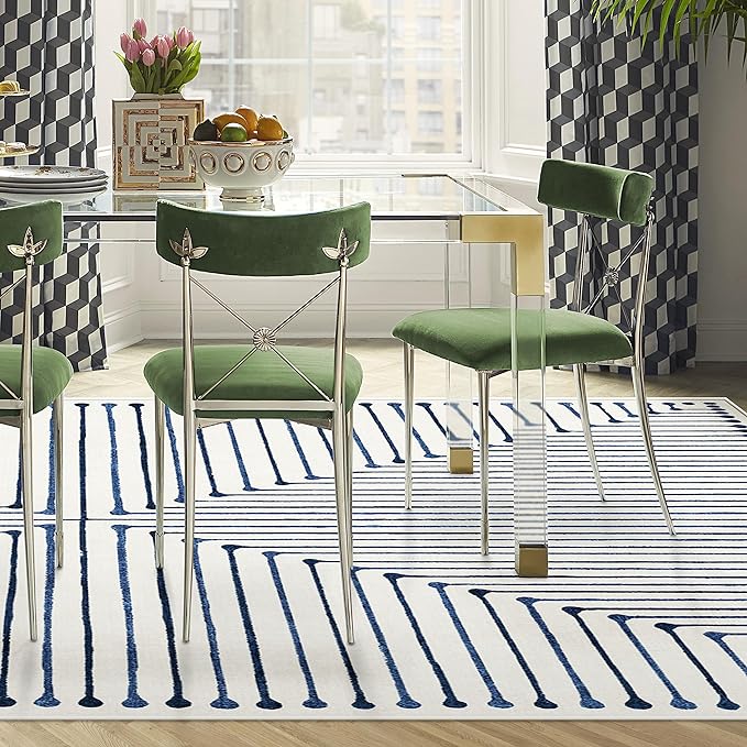 RUGGABLE x Jonathan Adler Machine Washable Modern Area Rug – Inkdrop Slate Blue 8x10, Stain-Resistant, Non-Slip – Large Rugs for Living Room, Bedroom, Hallway, Entryway & Office–with Standard Pad