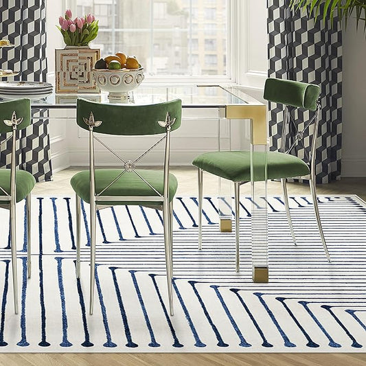 RUGGABLE x Jonathan Adler Machine Washable Modern Area Rug – Inkdrop Slate Blue 8x10, Stain-Resistant, Non-Slip – Large Rugs for Living Room, Bedroom, Hallway, Entryway & Office–with Standard Pad