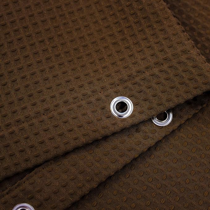 Barossa Design Waffle Weave Shower Curtain Hotel Luxury Spa, 230 GSM Heavy Duty Fabric, Water Repellent, Brown, 71x72 Inch