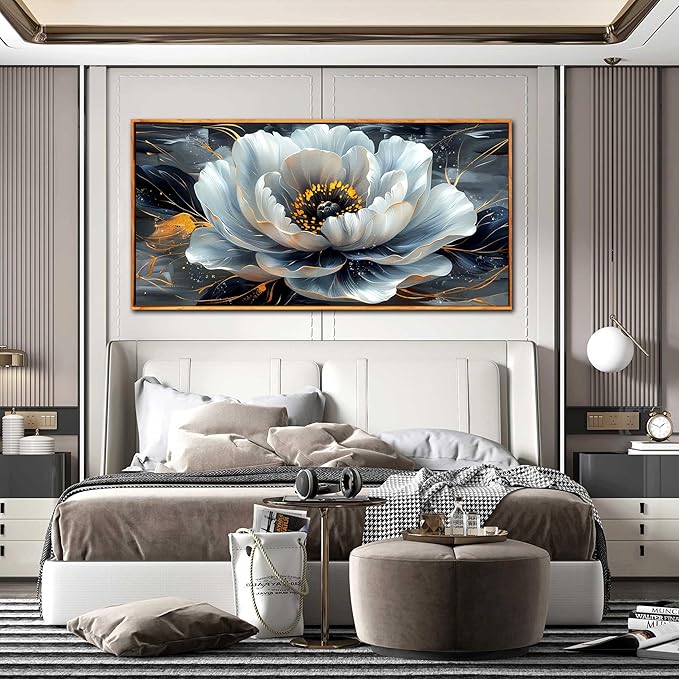 Flower Pictures Wall-Decor for Bedroom with Wooden Framed - Room Decor for Girls - Flower Wall Art for Living Room Large Size 29" x 59"