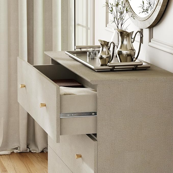 WAMPAT TV Stand Dresser for 32+ Inches TVs, Wood Media Console Table with 3 Drawers, Modern Highboy Entertainment Center with Storage for Living Room Bedroom, Beige Linen