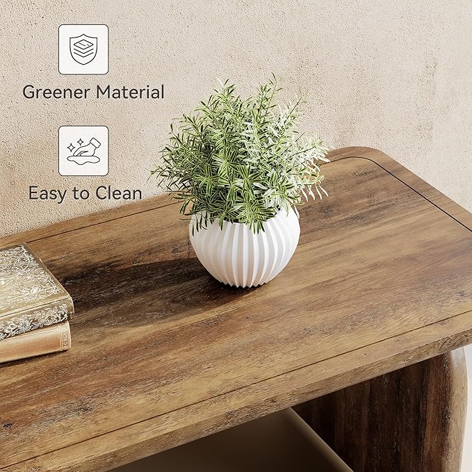 LITTLE TREE Farmhouse Coffee Table, 47 Inches Wooden Center Tables with Rounded Corners, Rectangular Living Room Tables, Modern Low Cocktail Tea Furniture for Living Room (Rustic Brown)