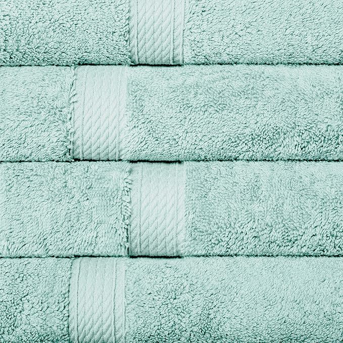 Superior Egyptian Cotton Pile Hand Towel Set of 4, Ultra Soft Luxury Towels, Thick Plush Essentials, Absorbent Heavyweight, Guest Bath, Hotel, Spa, Home Bathroom, Shower Basics, Sea Foam