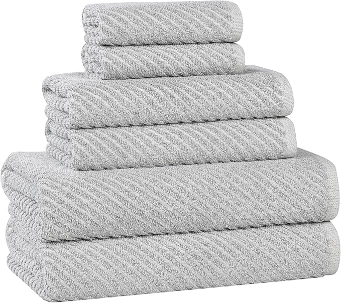 Superior Amelia Viscose Cotton Blend Medium Weight Towels, for Bathroom, Shower, Spa, Plush, Quick Dry, Ultra-Soft Towels, Bath Essentials, Ribbed Design, 6 Piece Assorted Towel Set, Platinum