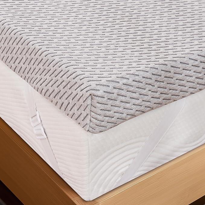 Subrtex Cover for Mattress Topper King Size 3 Inch (Only Cover) Mattress Topper Protector Bedding Removable Encasement with Zipper Closure