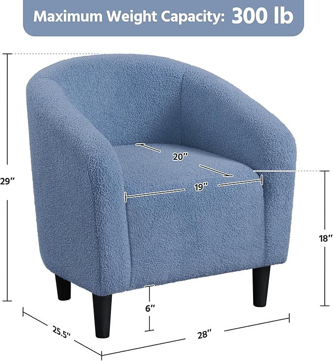 Yaheetech Accent Barrel Chair, Boucle Fabric Club Chair, Furry Sherpa Elegant Armchair with Cozy Soft Padded, Suitable for Living Room Bedroom Reception Room Office, Blue