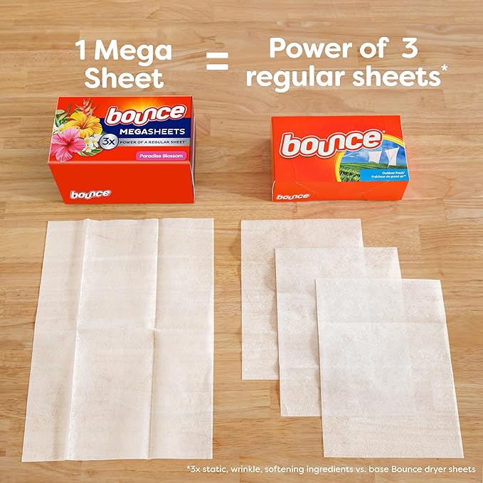 Bounce Mega Dryer Sheets, Paradise Blossom, 130 Count (Packaging May Vary)
