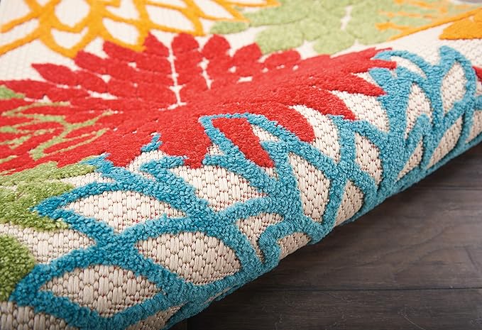 Nourison Home Aloha Indoor/Outdoor Floral Green Multicolor 2'3"X12' Area Rug Runner (2'x12')