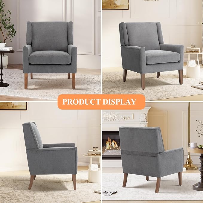 Accent Chairs for Living Room, Mid-Century Wooden Fabric Living Room Chairs, Arm Chair, Side Chairs for Living Room, Bedroom, Reading Nook