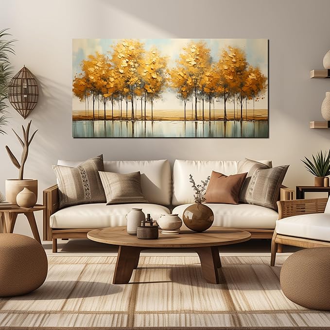 Large Canvas Wall Art for Living Room Bedroom Painting Yellow Forest Theme Decorative Painting with Frame Can be Directly Hanging Wall Art Decor Modern Artwork Office Decor Size 24x48 C