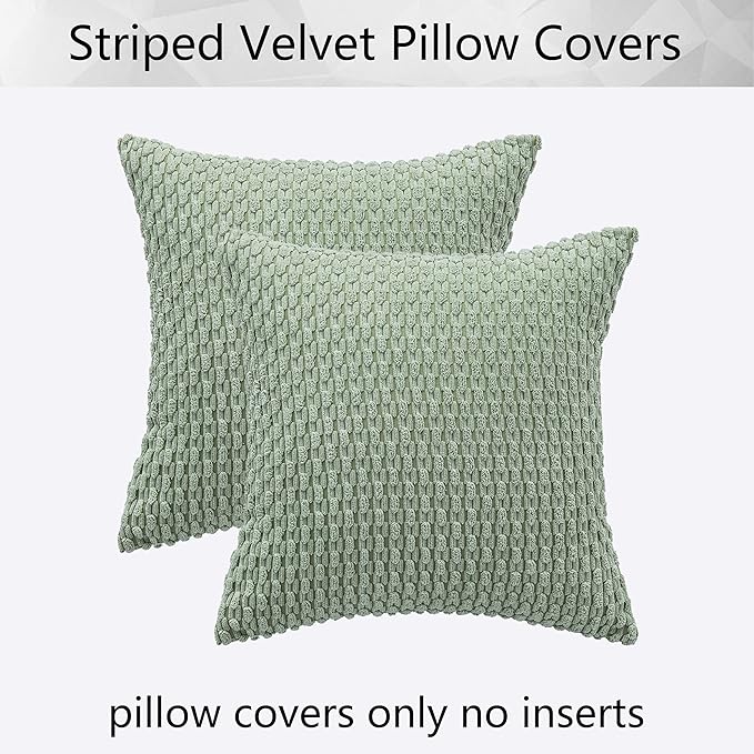 Kevin Textile 2 Packs Sage Green Euro Farmhouse Decorative Throw Pillow Covers 26x26 Inch for Living Room Couch Bed Sofa Spring Rustic Boho Home Decor Soft Striped Corduroy Square Cushion Case