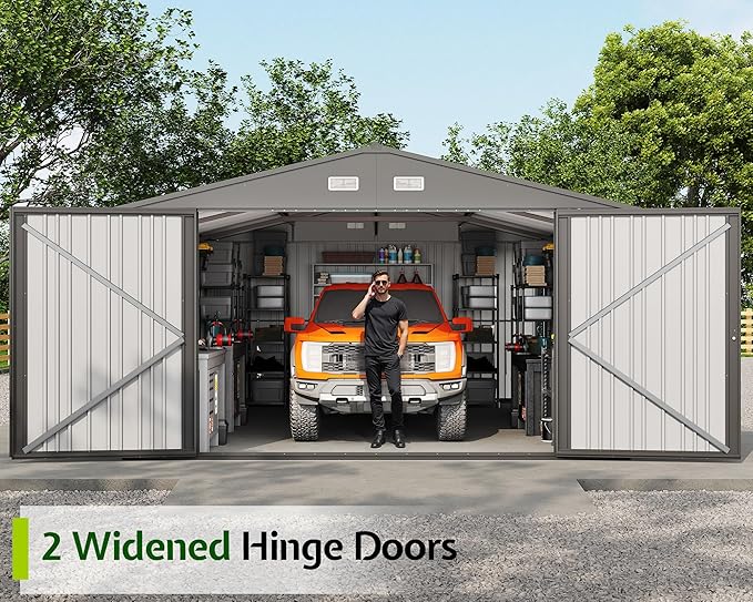 Jocisland 13.2x20.7x8 FT Heavy Duty Carport, Metal carport with 2 Lockable Doors & 4 Windows, Carport Canopy for for Truck, Car, Garbage Can, Tool, Lawnmower, Dark Gray