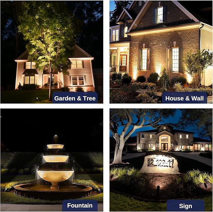 Low Voltage Spot Lights - Solid Brass Landscape Spotlight Wired, 12V Outdoor LED Bullet Uplights, Waterproof Electric Bronze for Patio Wall with 2700K Warm White MR16 Bulb (6 Pack)