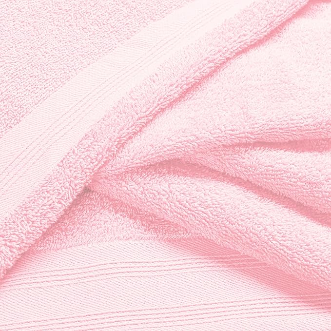 Ultra Soft 6 Pack Cotton Towel Set, Contains 2 Bath Towels 28x55 inch, 2 Hand Towels 16x24 inch & 2 Wash Coths 12x12 inch, Ideal Everyday use, Compact & Lightweight - Pink
