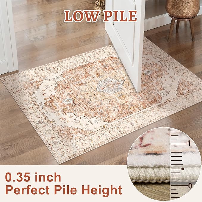 Tangsoo 2x5 Washable Runner Rug for Hallways, Non Slip Vintage Runner, Soft Low Pile Long, Print Distressed Brick Red Carpet Runners for Kitchen Bedroom Entryway Bathroom Living Room
