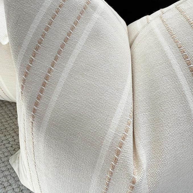 Hckot Hand Made Decorative Khaki Pillow Covers 18x18 Striped Throw Pillows Textured Linen Pillow Covers Farmhouse Decor Cushion Covers for Couch Bed Living Room, Khaki