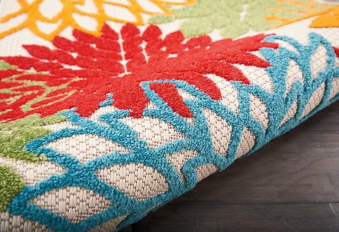 Nourison Home Aloha Indoor/Outdoor Green 2' x 6' Area Rug, Tropical, Botanical, Easy Cleaning, Non Shedding, Bed Room, Living Room, Dining Room, Deck, Backyard, Patio (2x6)