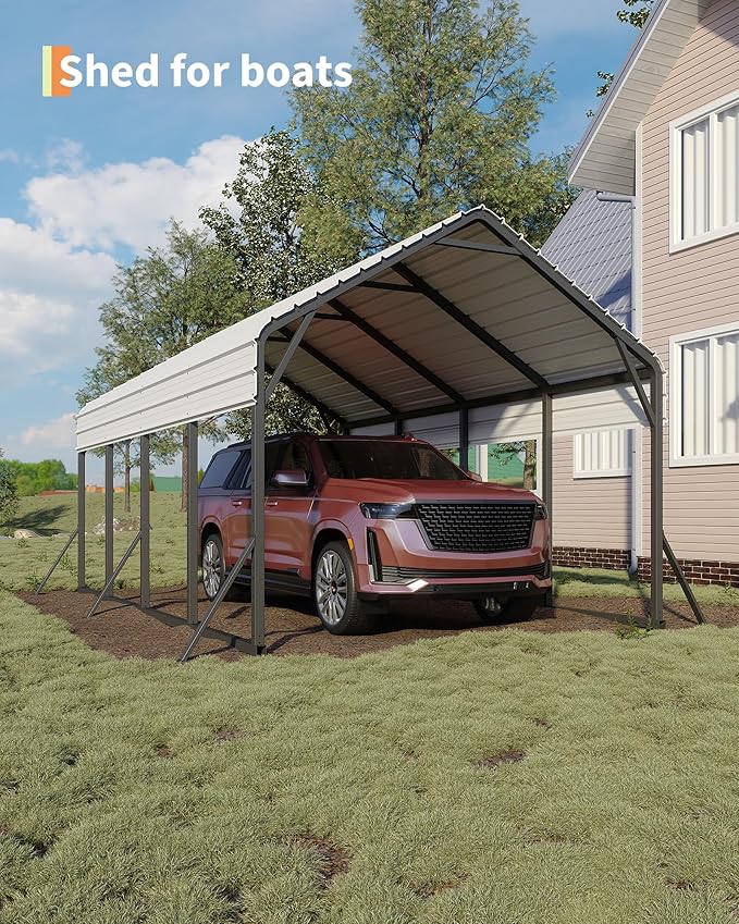13'x21'x11' Oversized Metal Carport, Steel Heavy Duty Car Ports for All-Weather, Tall Carport for Full-Size Pickup Trucks, Boats, and Tractors, N.W. 660 Lbs