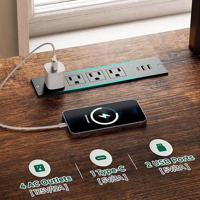 Huuger TV Stand for 65, 70 Inch TV, Entertainment Center with Power Outlets and LED Lights, TV Console for Living Room, Media Console with Drawers and Shelves, Rustic Brown