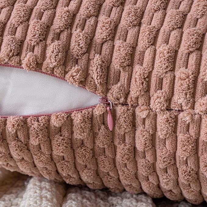 MIULEE Throw Pillow Covers Soft Corduroy Decorative Set of 2 Boho Striped Pillow Covers Pillowcases Farmhouse Home Decor for Couch Bed Sofa Living Room 12x20 Inch Blush Pink