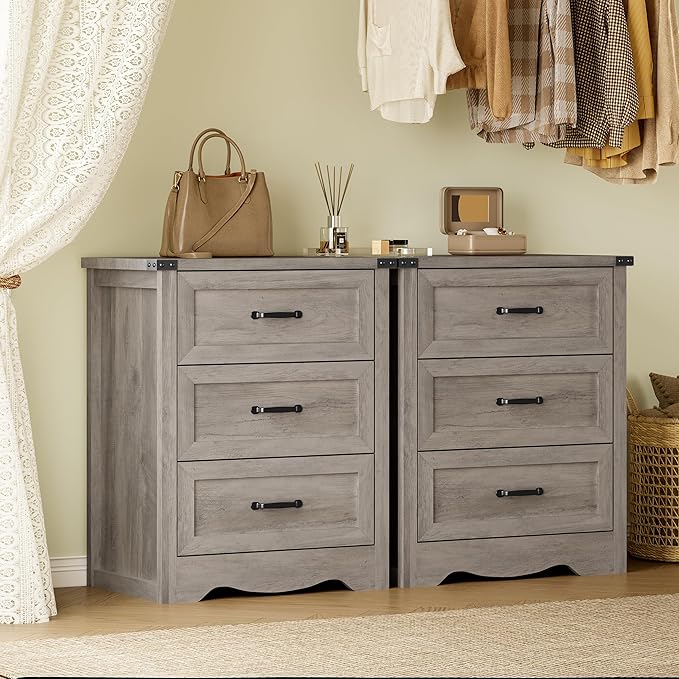 3-Drawer Dresser for Bedroom, Small Wooden Chest of Drawers with Metal Handles, Narrow Storage Cabinet with Anti-Tipping Design, Sturdy Dresser Organizer for Closet, Living Room, Entryway