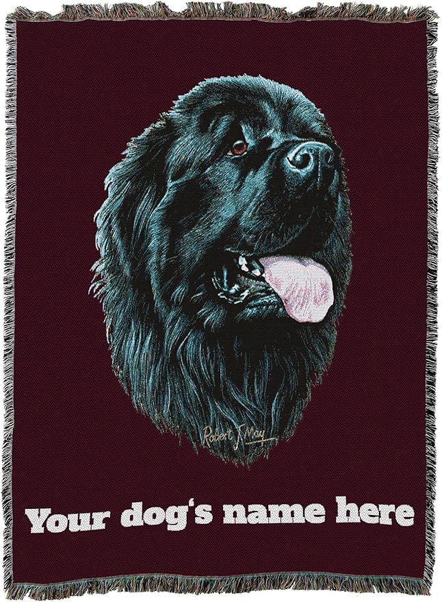 Pure Country Weavers Newfoundland Dog Personalized Woven Blanket Red by Robert May - Gift Cotton Tapestry Throw - Made in The USA - 72" x 54"