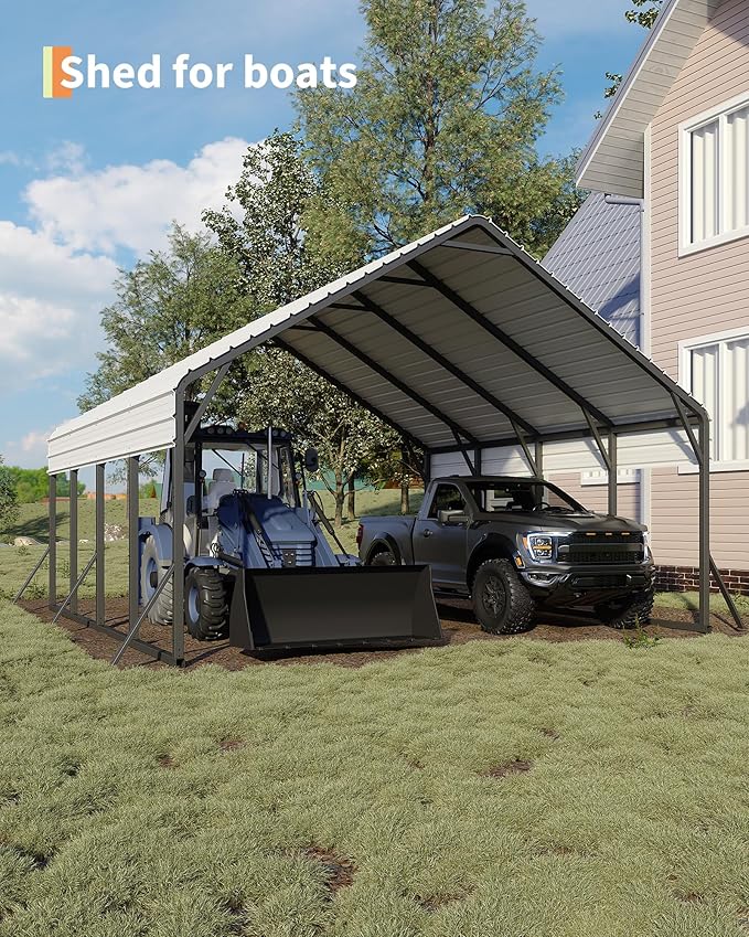 20'x20'x13' Metal Carport for 2 Cars, Heavy Duty Steel Frame for All Weather, Permanent Shelter for Boats, Full-Sized Pickup Trucks, and Tractors, N.W. 800 Lbs