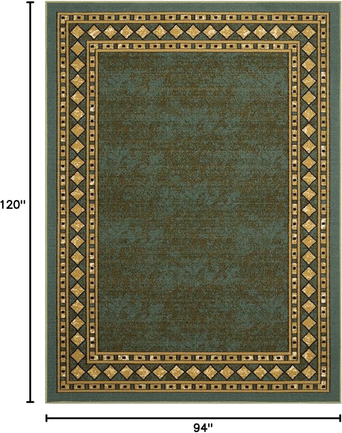 Antep Rugs Alfombras Modern Bordered 8x10 Non-Skid (Non-Slip) Low Profile Pile Rubber Backing Indoor Area Rugs (Green, 7'10" x 10')