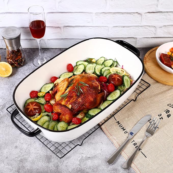 4.5 Quart Ceramic Baking Dish,Serving Bakeware for Casserole,Lasagna,Gratin,Broiling,Roasting,and Baking.Large Deep 14x10x3.11 inches Pan,Safe for Oven Microwave Refrigerator Disinfection Cabinet and