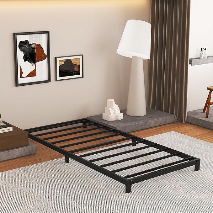 5 Inch Low Bed Frame Twin, Heavy Duty Twin Bed Frames Low Profile, No Box Spring Needed, Easy Assembly, Noise Free, Black