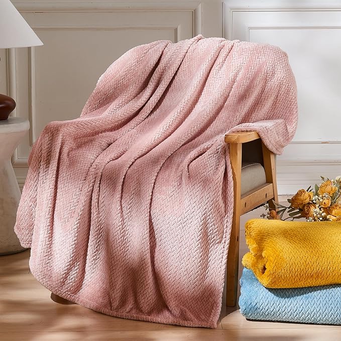NEWCOSPLAY Super Soft King Blanket Dusty Pink Premium Silky Flannel Fleece Leaves Pattern Lightweight Bed Blanket All Season Use (Dusty Pink, King(90"x110"))