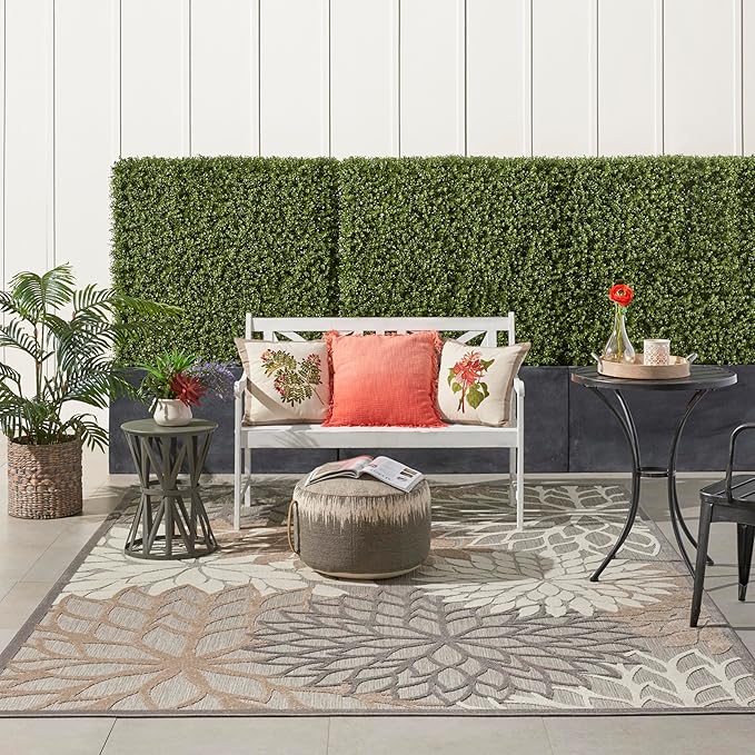 Nourison Home Aloha Indoor/Outdoor Floral Natural 7'10" x 10'6" Area Rug (8' x 11'), 7'10"X10'6",