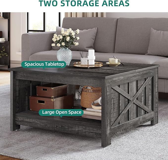YITAHOME Coffee Tables Farmhouse Coffee Table with Storage Rustic Wood Cocktail Table,Square Coffee Table for Living Meeting Room with Half Open Storage Compartment,Dark Rustic Oak