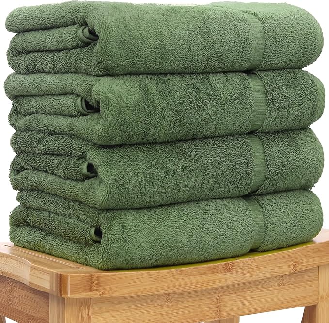 Luxury Hotel & Spa Collection Highly Absorbent, Quick Dry 100% Turkish Cotton 700 GSM, Eco Friendly Towel, for Bathroom Dobby Border Soft Bath Towel Set 27 X 54 -Moss, Bath Towels - Set of 4
