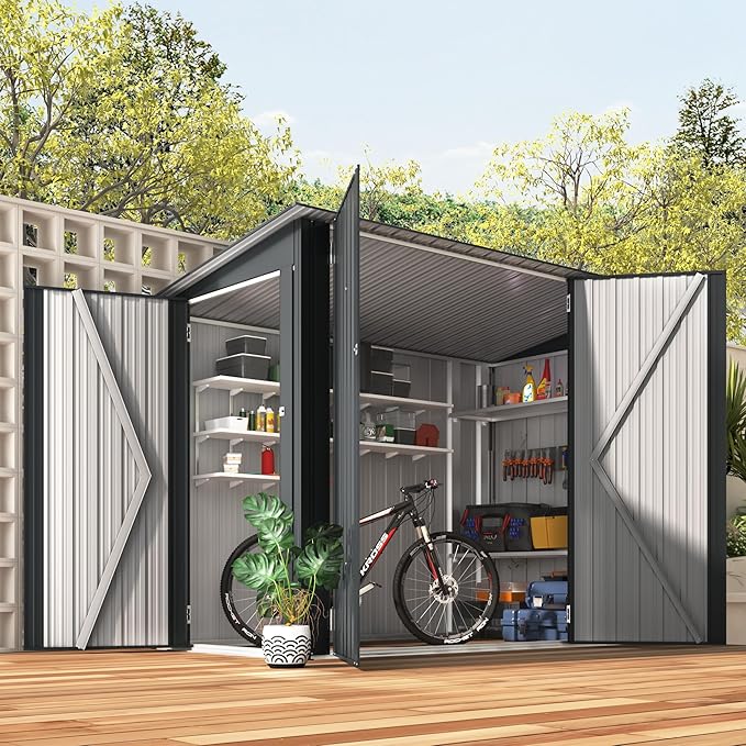 AECOJOY 7x4 Outdoor Lean to Shed, 4x7 Bike Storage Sheds & Outdoor Storage Clearance, Small Metal Horizontal Shed, Storage Cabinet for Garden, Yard for Outside