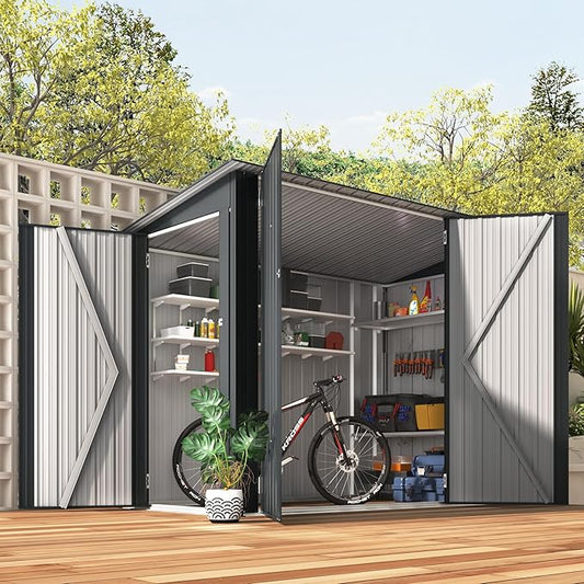 AECOJOY 7x4 Outdoor Lean to Shed, 4x7 Bike Storage Sheds & Outdoor Storage Clearance, Small Metal Horizontal Shed, Storage Cabinet for Garden, Yard for Outside