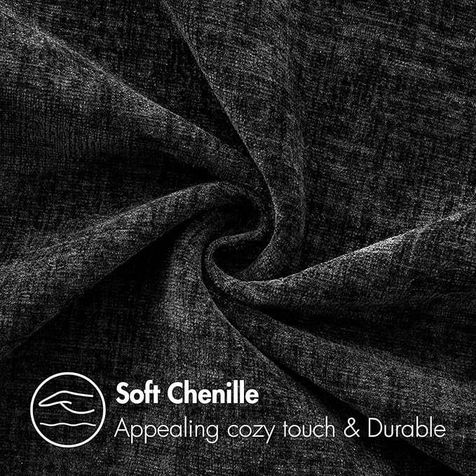 MIULEE Halloween Pack of 2 Couch Throw Pillow Covers 12x20 Inch Soft Black Chenille Pillow Covers for Sofa Living Room Solid Dyed Pillow Cases