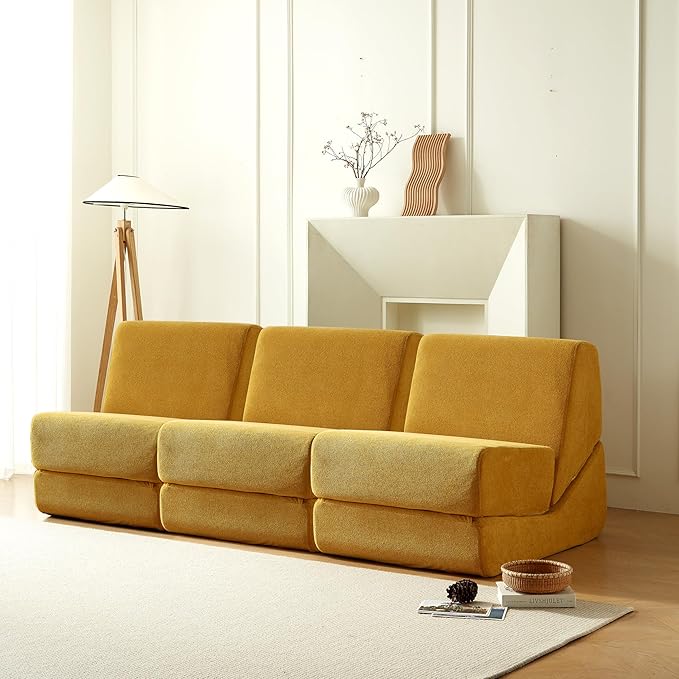 Folding Sofa Bed, Single Chair Sofa, Multi-Functional Lounger with Back Support – Compact & Space-Saving Design, Comfortable for Living Room, Bedroom, or Small Spaces, Yellow Corduroy Fabric
