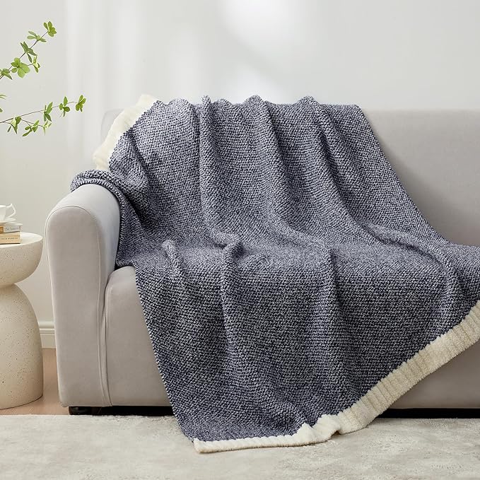 Snuggle Sac Heather Navy Twin Size Blankets, Super Soft Microfiber, Warm Cozy Knit Fuzzy Plush Blankets for Sofa, Bed, Living Room, Navy, 60x80 inches