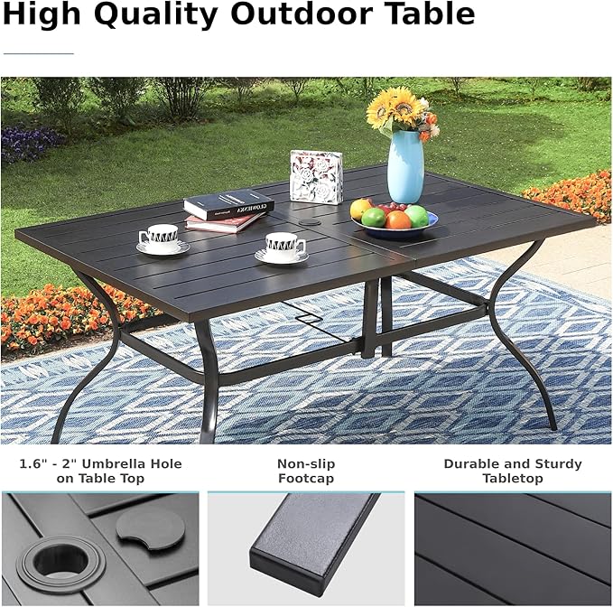 MFSTUDIO Patio Table and Chairs Set of 6, Outdoor Dining Set for 6 with Umbrella Hole, Outdoor Patio Furniture Set for Deck, Backyard, Poolside & Garden