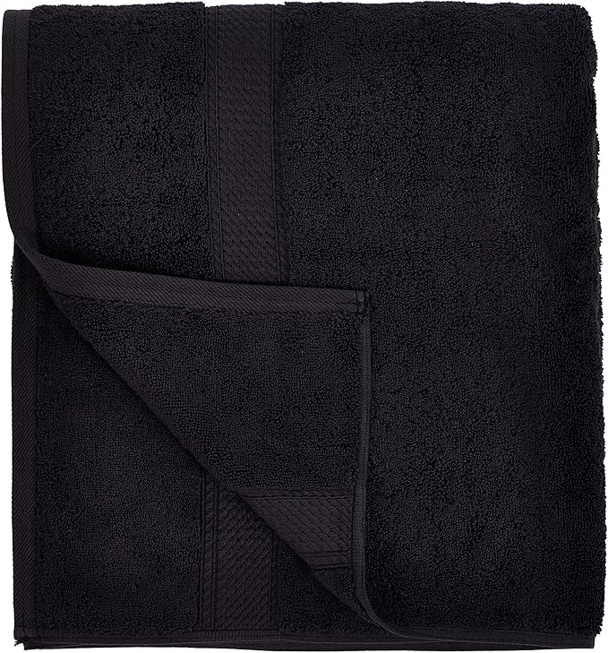 Superior Egyptian Cotton Pile Bath Towel Set of 2, Ultra Soft Luxury Towels, Thick Plush Essentials, Absorbent Heavyweight, Guest Bath, Hotel, Spa, Home Bathroom, Shower Basics, Black