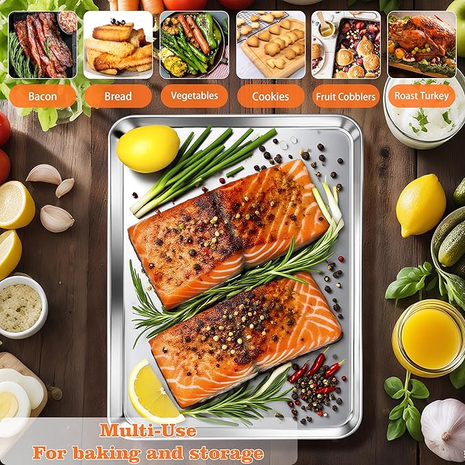 Herogo Nonstick Stainless Steel Baking Sheet Pan Set, 17×13×1 Inch Rectangle Cookie Sheet Bakeware Set for Oven, 2 Pack Multipurpose Kitchen Cookware, Non Toxic & Heavy Duty & Easy Clean-Extra Large