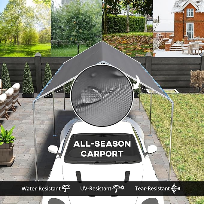 Outsunny 10'x20' Carport Heavy Duty Galvanized Car Canopy with Included Anchor Kit, 3 Reinforced Steel Cables, Grey