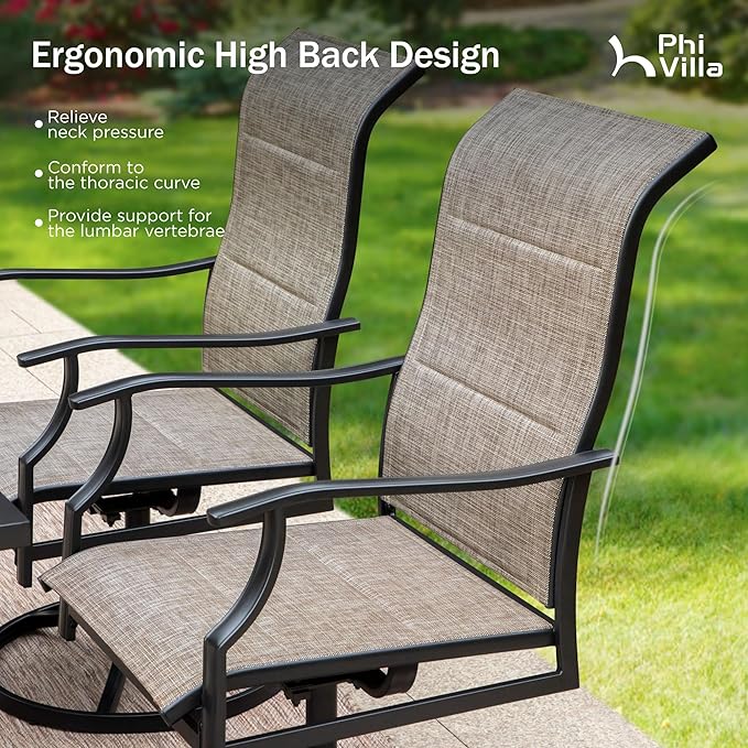 PHI VILLA Patio Dining Set for 8, 9 Piece Outdoor Table Chairs Set with 8 High Back Swivel Dining Chairs and Extendable Metal Patio Table for Lawn Garden