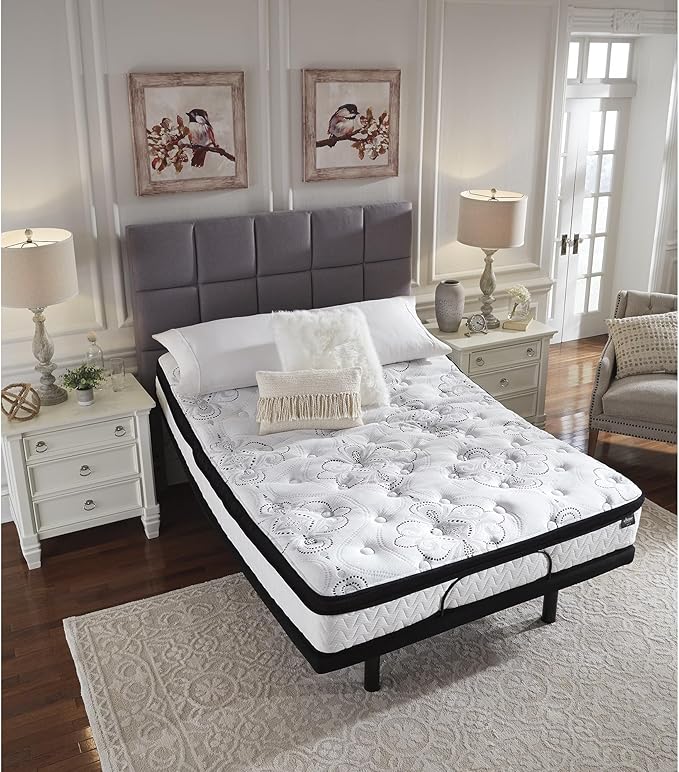 Signature Design by Ashley Queen Size Chime 12 Inch Medium Firm Hybrid Mattress with Cooling Gel Memory Foam for Pressure Relief, Fiberglass Free, Mattress In A Box