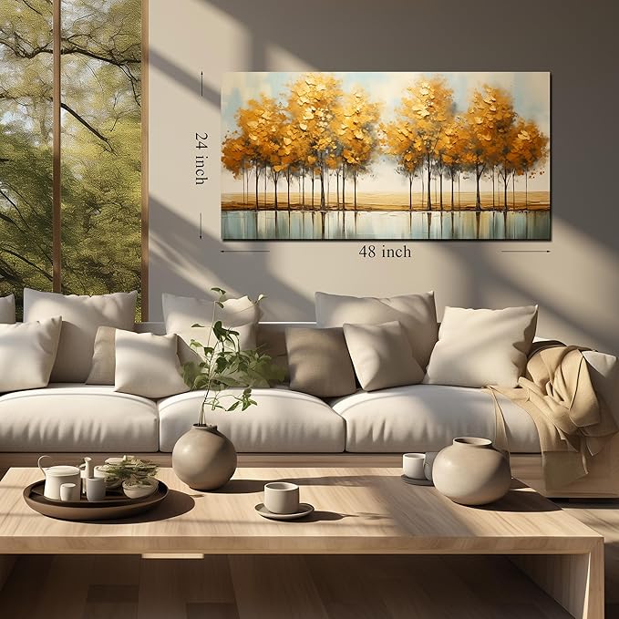 Large Canvas Wall Art for Living Room Bedroom Painting Yellow Forest Theme Decorative Painting with Frame Can be Directly Hanging Wall Art Decor Modern Artwork Office Decor Size 24x48 C