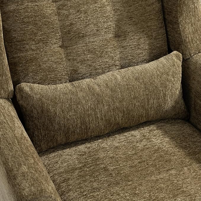 Accent Chair, Comfy Upholstered Living Room Chairs with High Tufted Backrest and Pillow, Wingback Reading Chair with Solid Wood Legs for Bedroom/Office, Chenille Fabric, Olive Green