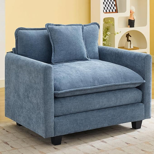 41'' Modern Chenille Oversized Chair, Upholstered Accent Living Room Chair with Extra Thicked Deep Seat, Single Lounge Chair for Bedroom, Small Apartment, Blue