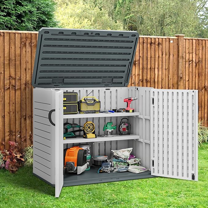 YITAHOME 35 Cuft Resin Storage Shed Shelves, 47 in x 12.6 in Space-Saving Waterproof Shelf with 8 Screws for 4.3x2.5x3.4 FT Horizontal Storage Sheds, Easy Assembly, 2PCS, Gray